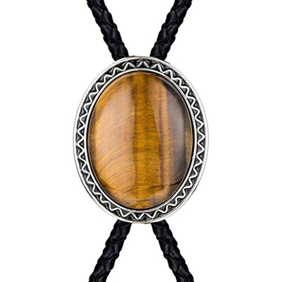 Handmade Round Shape Western Cowboy Bola Tie - Tiger Eye - Picture 2 of 6